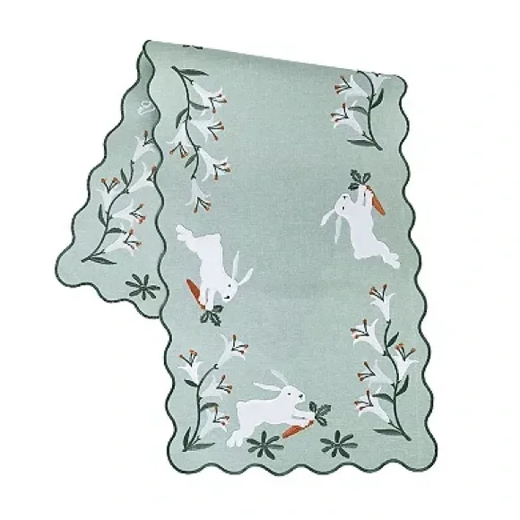 Green Rabbit Pattern Table Runner - Picture 2 of 5